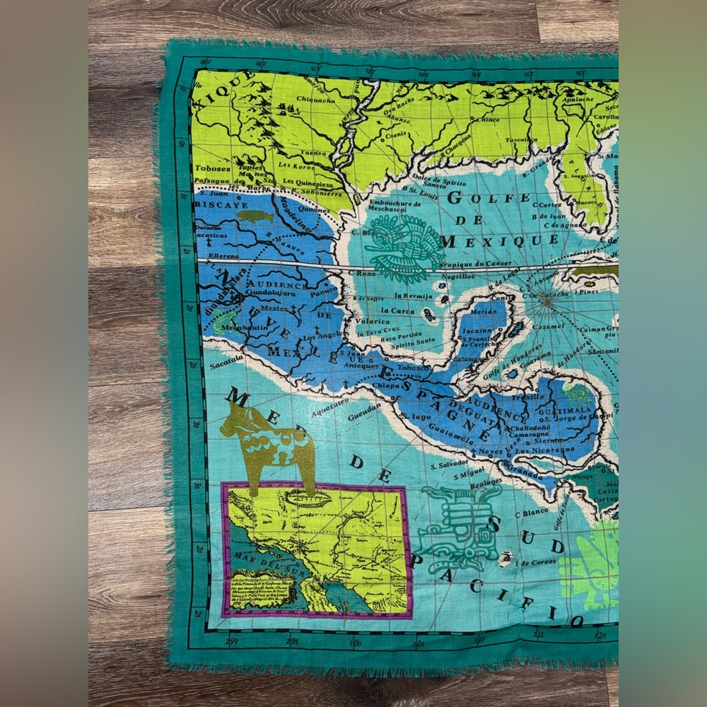 Echo Gulf of Mexico Map Lightweight Scarf Wrap Shawl in Teal Green Rare Design! - Picture 4 of 11